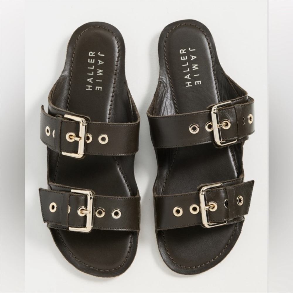 JAMIE HALLER Double buckle Slide Sandal in Olive (Green) Leather 37 (6.5) - NIB